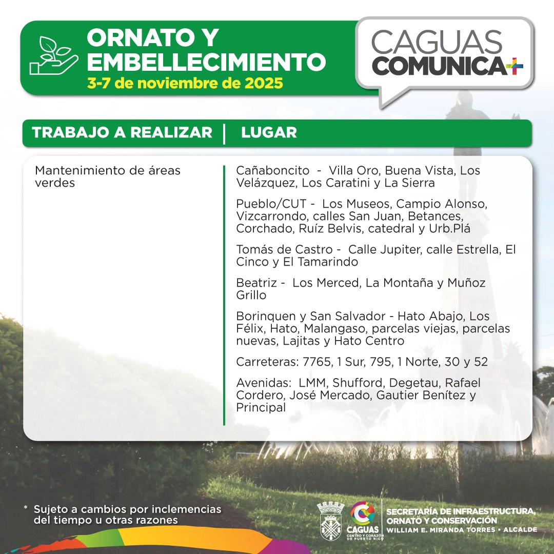 Caguas Comunica 3 al 7 de nov 2025 Ornato