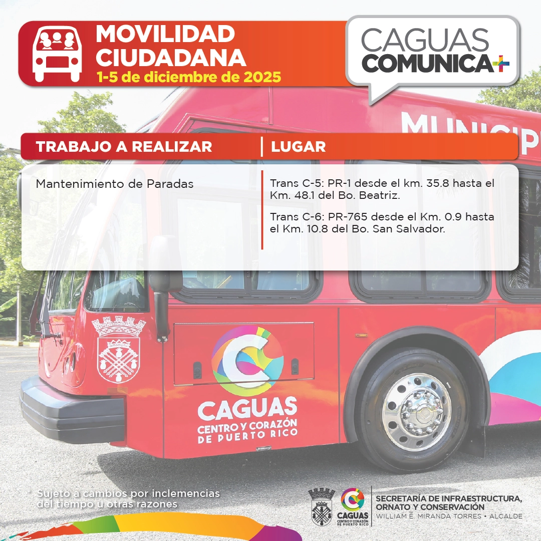 Calendario Obras Publicas del 15 al 19 de diciembre Movilidad