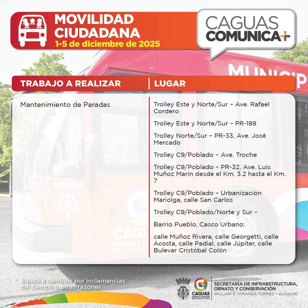 Calendario Obras Publicas del 8 al 12 de diciembre Movilidad