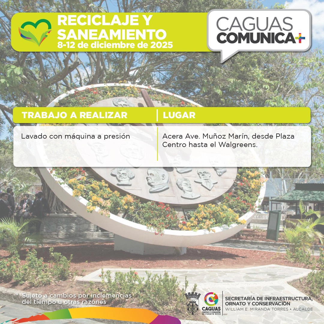 Calendario Obras Publicas del 8 al 12 de diciembre Saneamiento