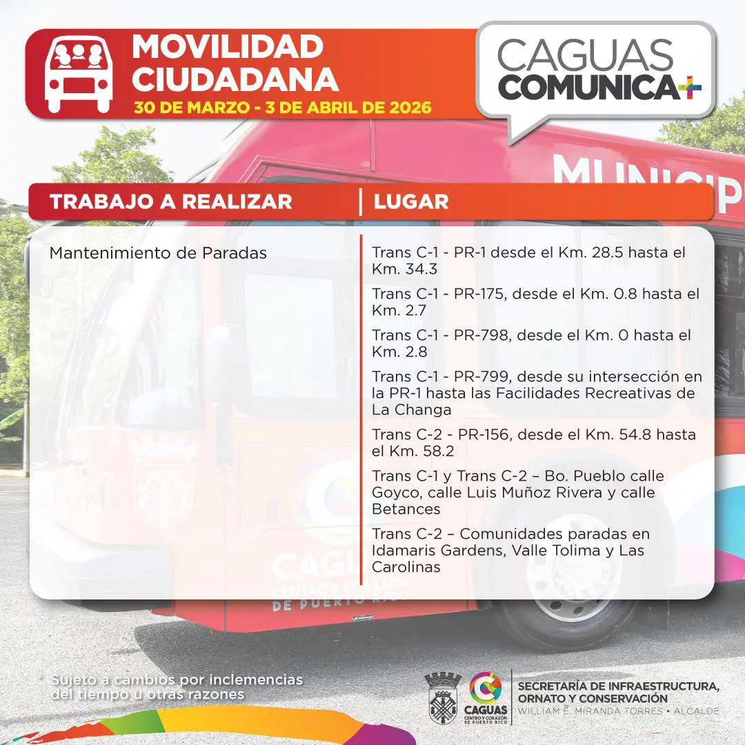 Calendario de Obras Publicas 30 de marzo al 03 de abril 2026 Movilidad
