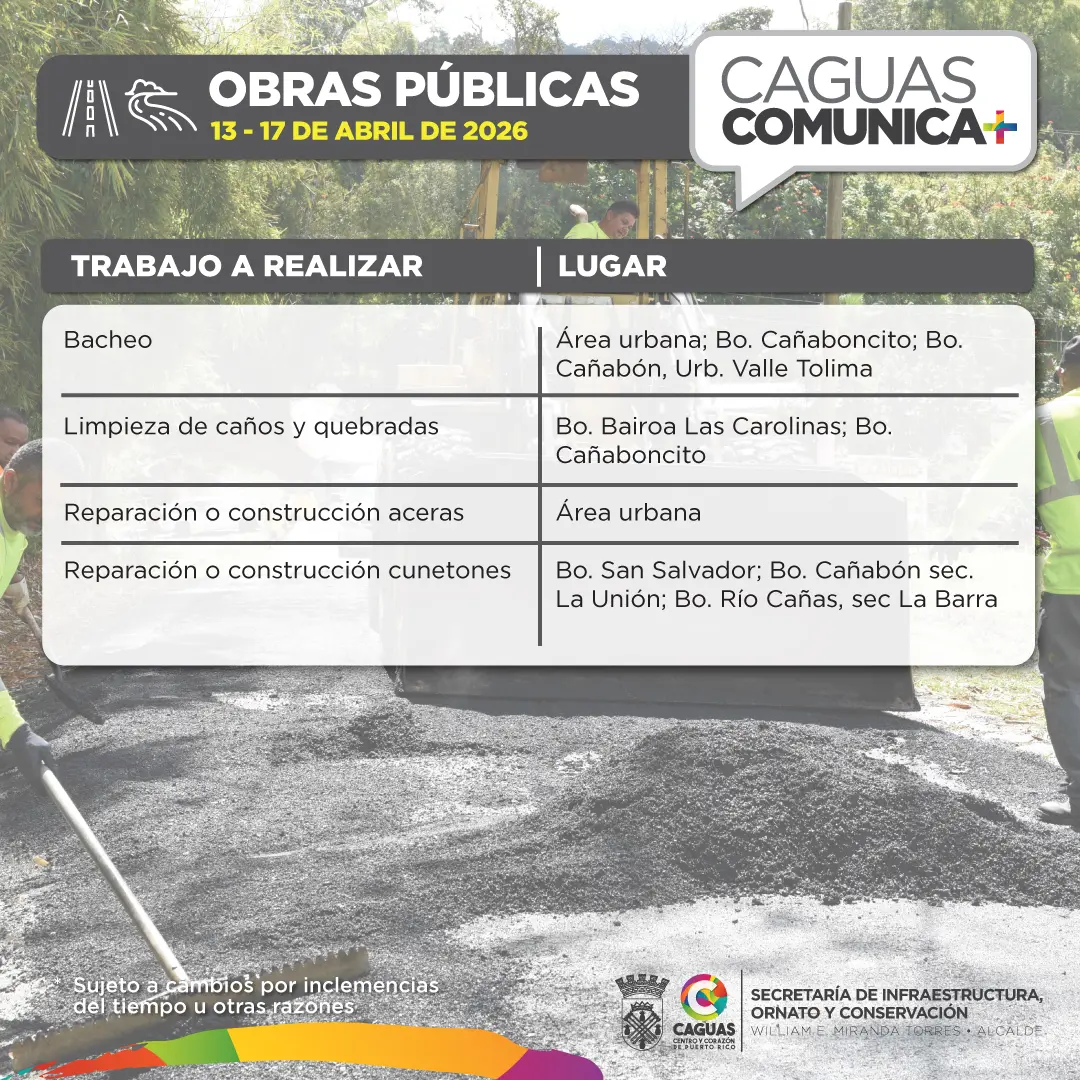 Calendario de Obras Públicas 13 al 17 de abril2026 Obras Publicas