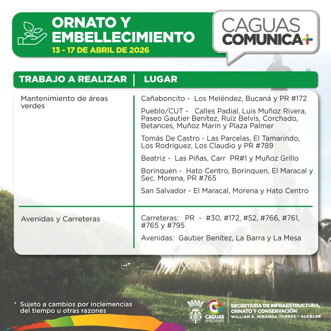 Calendario de Obras Públicas 13 al 17 de abril2026 Ornato