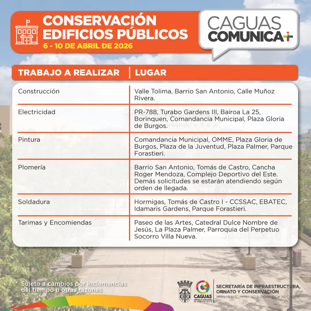 Calendario de Obras Públicas 6 al 10 de abril2026 Conservacion