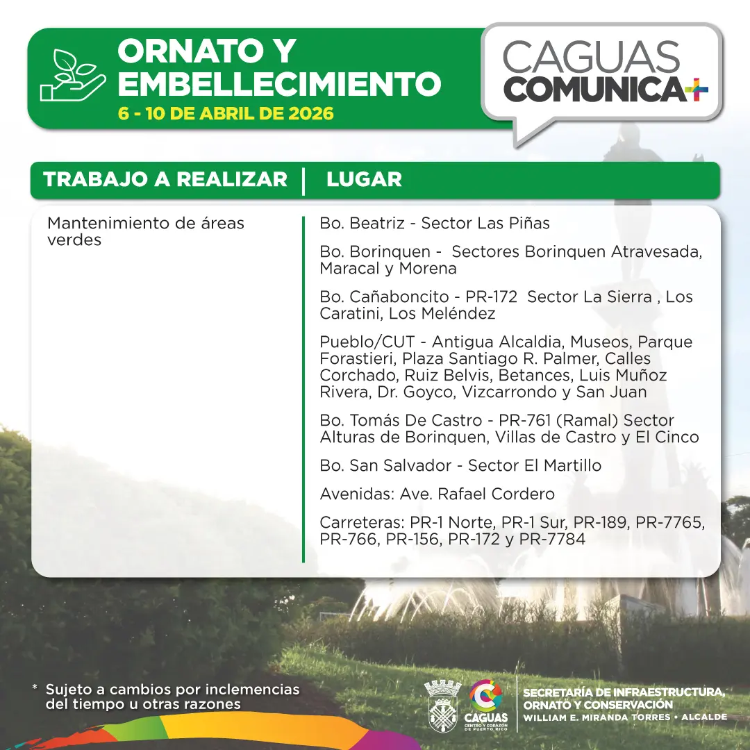 Calendario de Obras Públicas 6 al 10 de abril2026 Obras Ornato