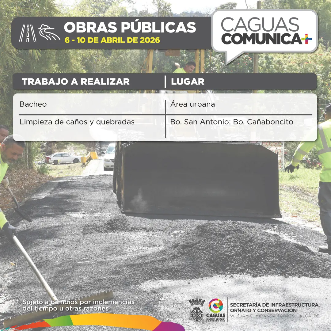 Calendario de Obras Públicas 6 al 10 de abril2026 Obras Publicasjpg