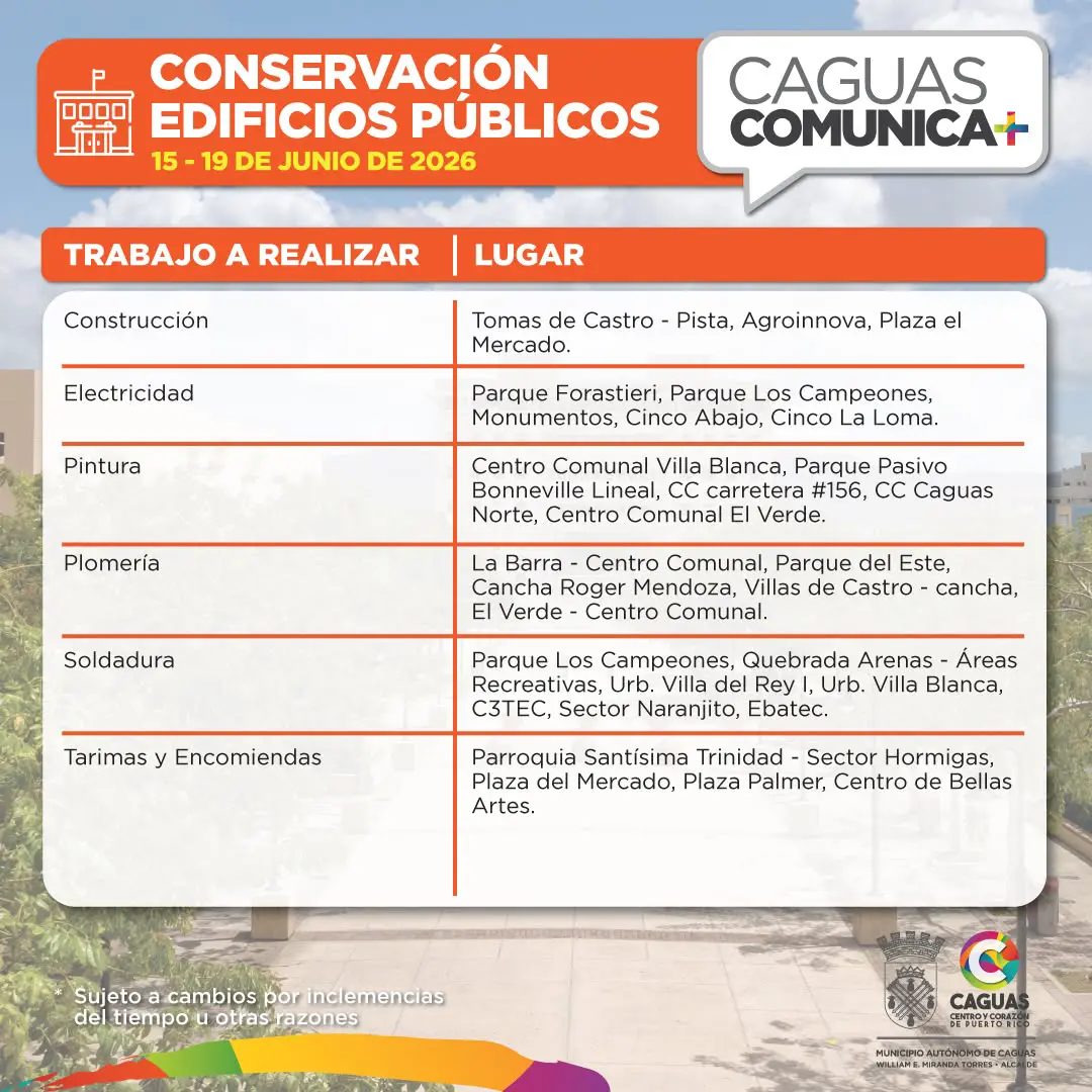 Conservacion Calendario de Obras Públicas 15 al 19 de junio 2026
